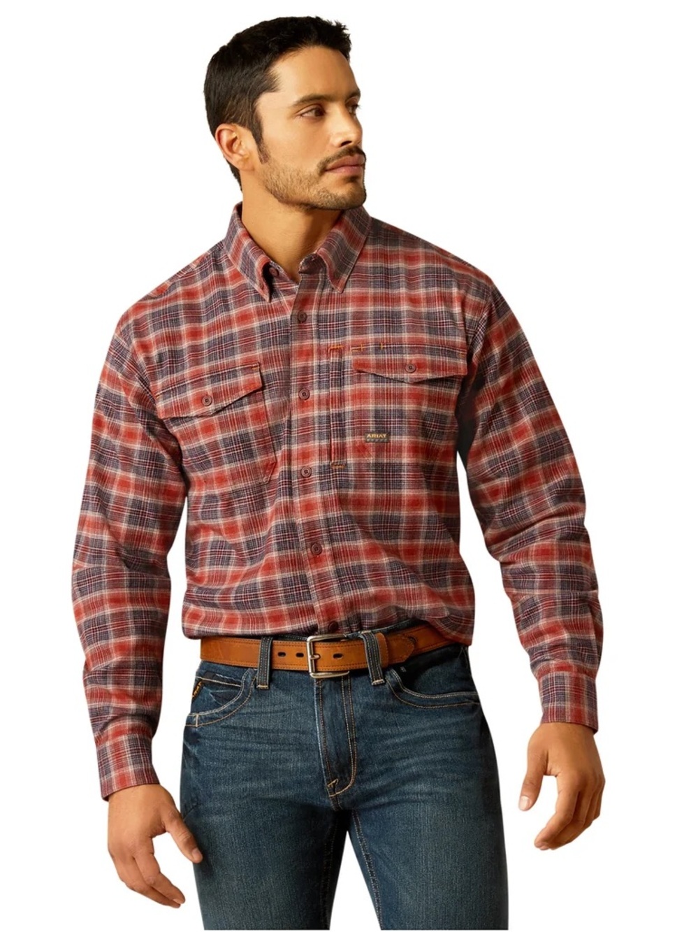 Ariat Men's Red Plaid Rebar Flannel DuraStretch Work Shirt 10052804 XL